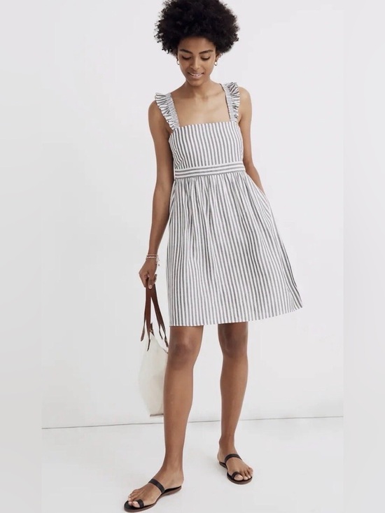 Madewell Dresses & Skirts - Madewell Ruffle Strap Lined Empire Dress Grey and White Stripes Women’s Size 0